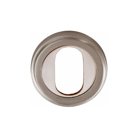 This is an image of a Heritage Brass - Oval Profile Cylinder Escutcheon Satin Nickel Finish, v5010-sn that is available to order from Trade Door Handles in Kendal.