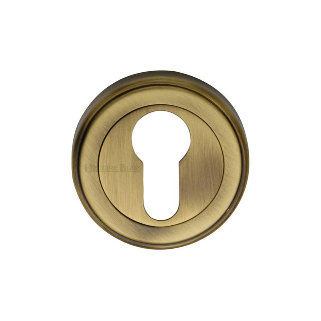 This is an image of a Heritage Brass - Euro Profile Cylinder Escutcheon Antique Brass Finish, v5020-at that is available to order from Trade Door Handles in Kendal.