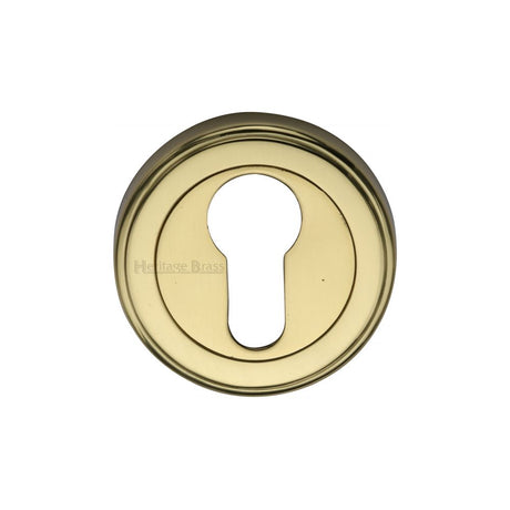 This is an image of a Heritage Brass - Euro Profile Cylinder Escutcheon Polished Brass Finish, v5020-pb that is available to order from Trade Door Handles in Kendal.