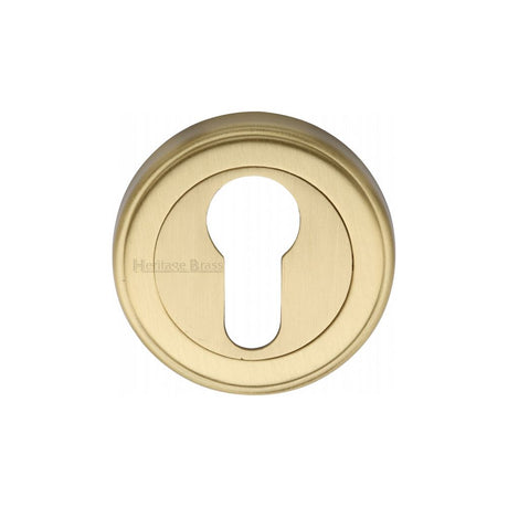 This is an image of a Heritage Brass - Euro Profile Cylinder Escutcheon Satin Brass Finish, v5020-sb that is available to order from Trade Door Handles in Kendal.