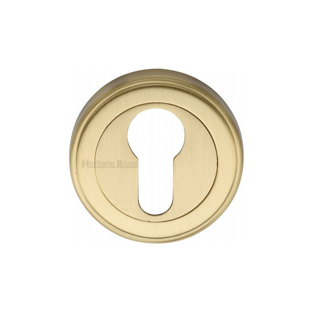 This is an image of a Heritage Brass - Euro Profile Cylinder Escutcheon Satin Brass Finish, v5020-sb that is available to order from Trade Door Handles in Kendal.