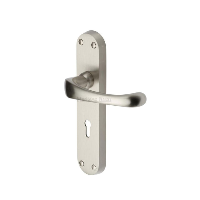 This is an image of a Heritage Brass - Door Handle Lever Lock Gloucester Design Satin Nickel Finish, v6050-sn that is available to order from Trade Door Handles in Kendal.