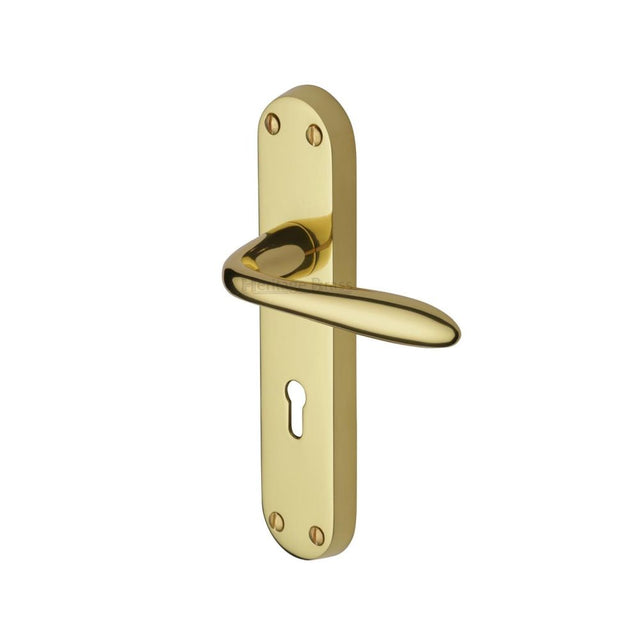 This is an image of a Heritage Brass - Door Handle Lever Lock Sutton Design Polished Brass Finish, v6052-pb that is available to order from Trade Door Handles in Kendal.