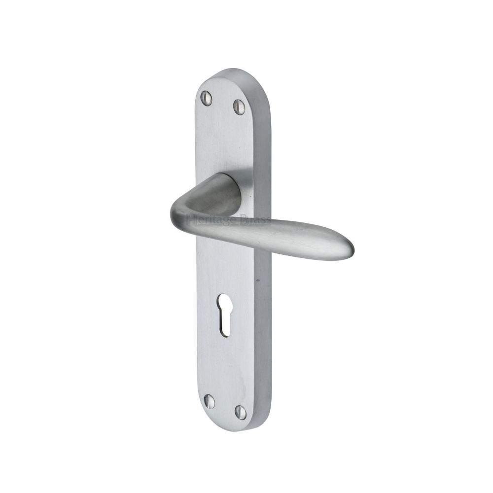 This is an image of a Heritage Brass - Door Handle Lever Lock Sutton Design Satin Chrome Finish, v6052-sc that is available to order from Trade Door Handles in Kendal.