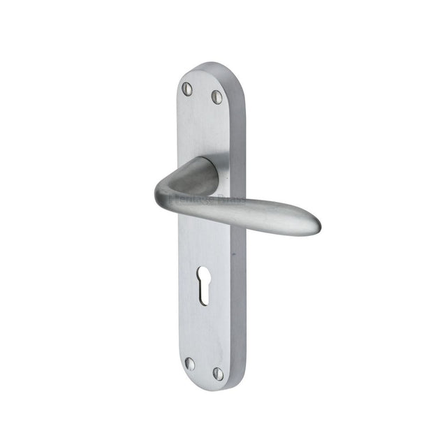 This is an image of a Heritage Brass - Door Handle Lever Lock Sutton Design Satin Chrome Finish, v6052-sc that is available to order from Trade Door Handles in Kendal.