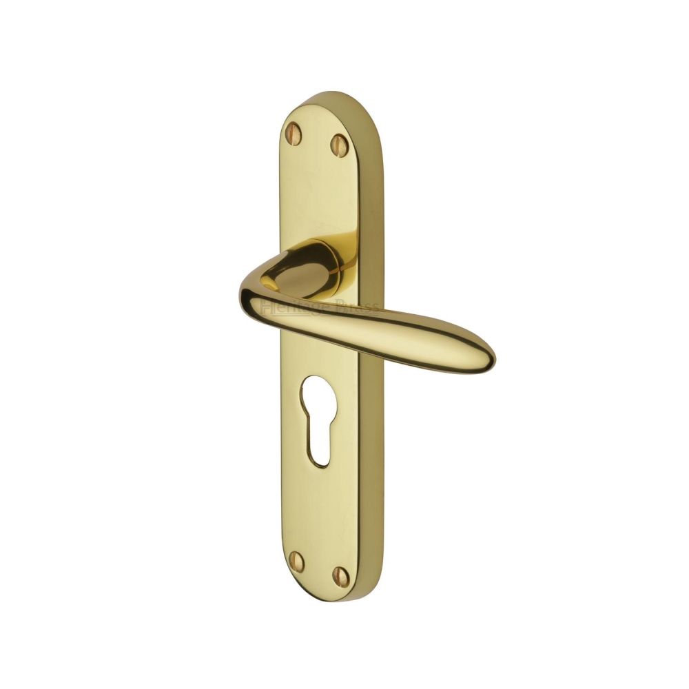 This is an image of a Heritage Brass - Door Handle for Euro Profile Plate Sutton Design Polished Brass Fin, v6057-pb that is available to order from Trade Door Handles in Kendal.