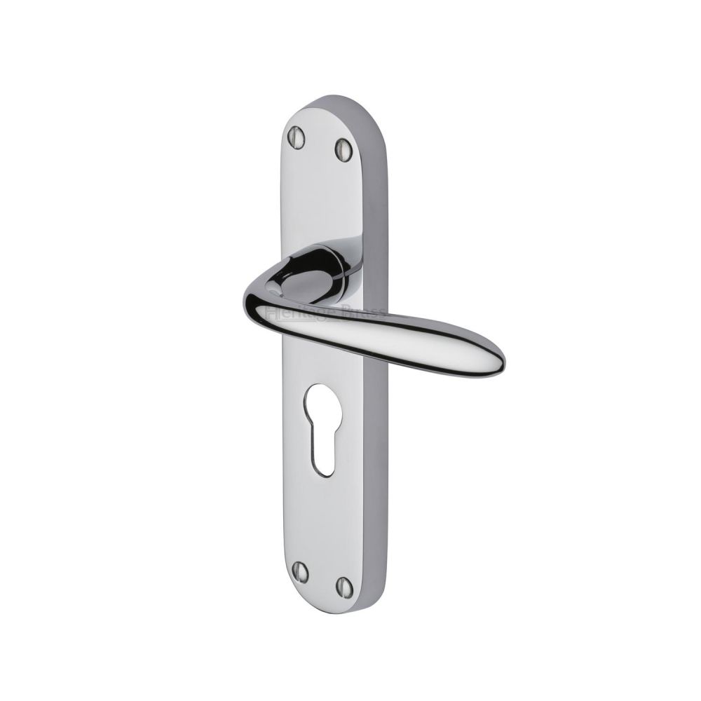 This is an image of a Heritage Brass - Door Handle for Euro Profile Plate Sutton Design Polished Chrome Fi, v6057-pc that is available to order from Trade Door Handles in Kendal.