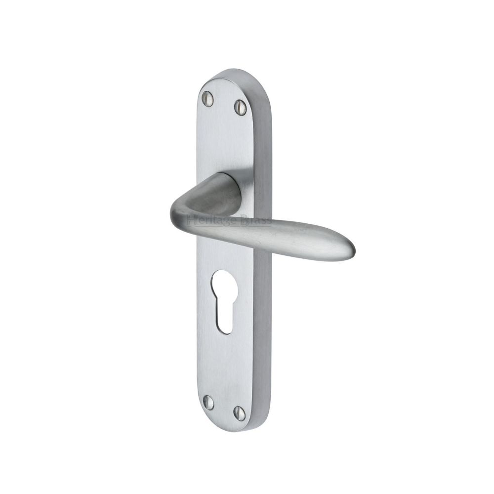 This is an image of a Heritage Brass - Door Handle for Euro Profile Plate Sutton Design Satin Chrome Fi, v6057-sc that is available to order from Trade Door Handles in Kendal.