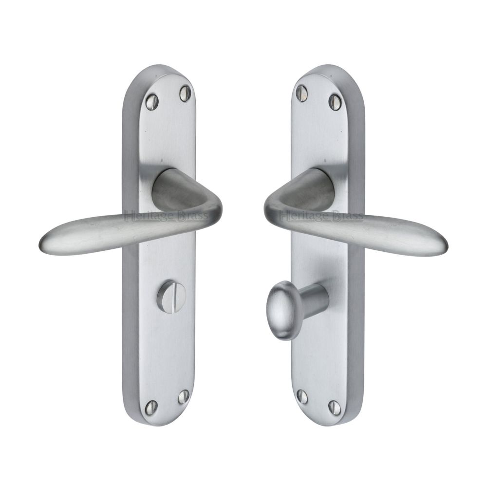 This is an image of a Heritage Brass - Door Handle for Bathroom Sutton Design Satin Chrome Finish, v6058-sc that is available to order from Trade Door Handles in Kendal.