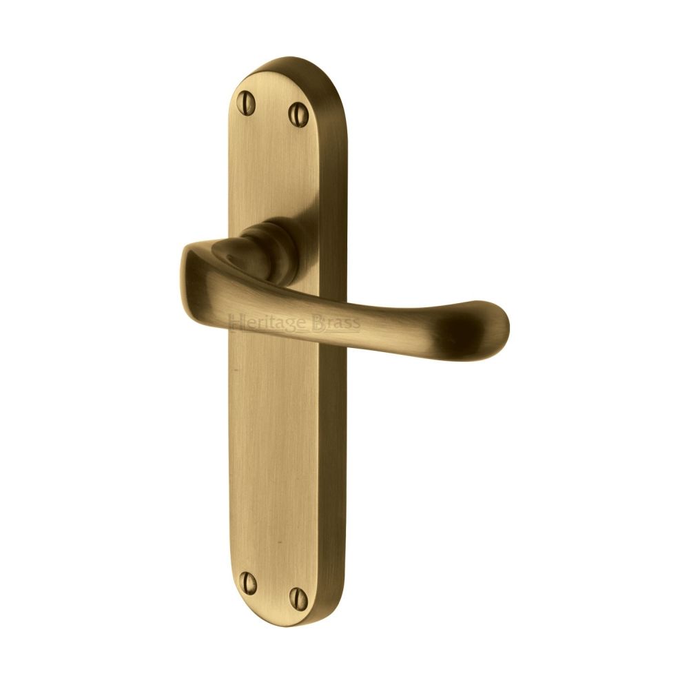 This is an image of a Heritage Brass - Door Handle Lever Latch Gloucester Design Antique Brass Finish, v6060-at that is available to order from Trade Door Handles in Kendal.