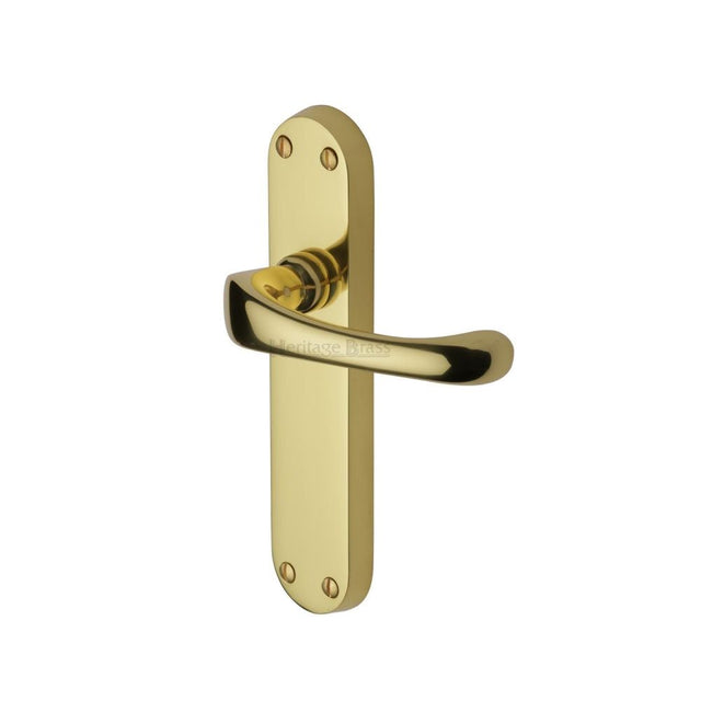 This is an image of a Heritage Brass - Door Handle Lever Latch Gloucester Design Polished Brass Finish, v6060-pb that is available to order from Trade Door Handles in Kendal.