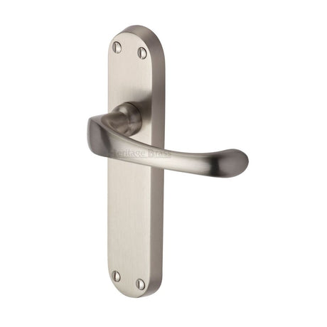 This is an image of a Heritage Brass - Door Handle Lever Latch Gloucester Design Satin Nickel Finish, v6060-sn that is available to order from Trade Door Handles in Kendal.