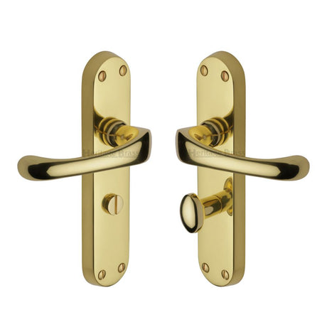 This is an image of a Heritage Brass - Door Handle for Bathroom Gloucester Design Polished Brass Finish, v6070-pb that is available to order from Trade Door Handles in Kendal.