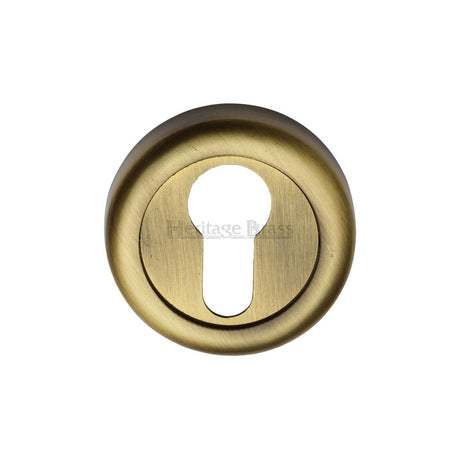 This is an image of a Heritage Brass - Euro Profile Cylinder Escutcheon Antique Brass Finish, v6724-at that is available to order from Trade Door Handles in Kendal.