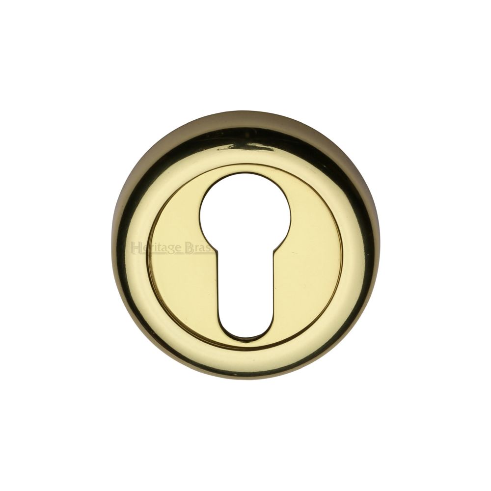 This is an image of a Heritage Brass - Euro Profile Cylinder Escutcheon Polished Brass Finish, v6724-pb that is available to order from Trade Door Handles in Kendal.