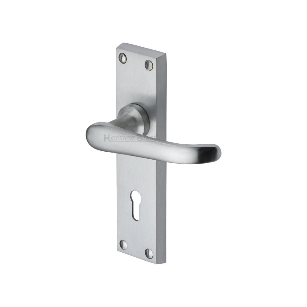 This is an image of a Heritage Brass - Door Handle Lever Lock Windsor Design Satin Chrome Finish, v700-sc that is available to order from Trade Door Handles in Kendal.