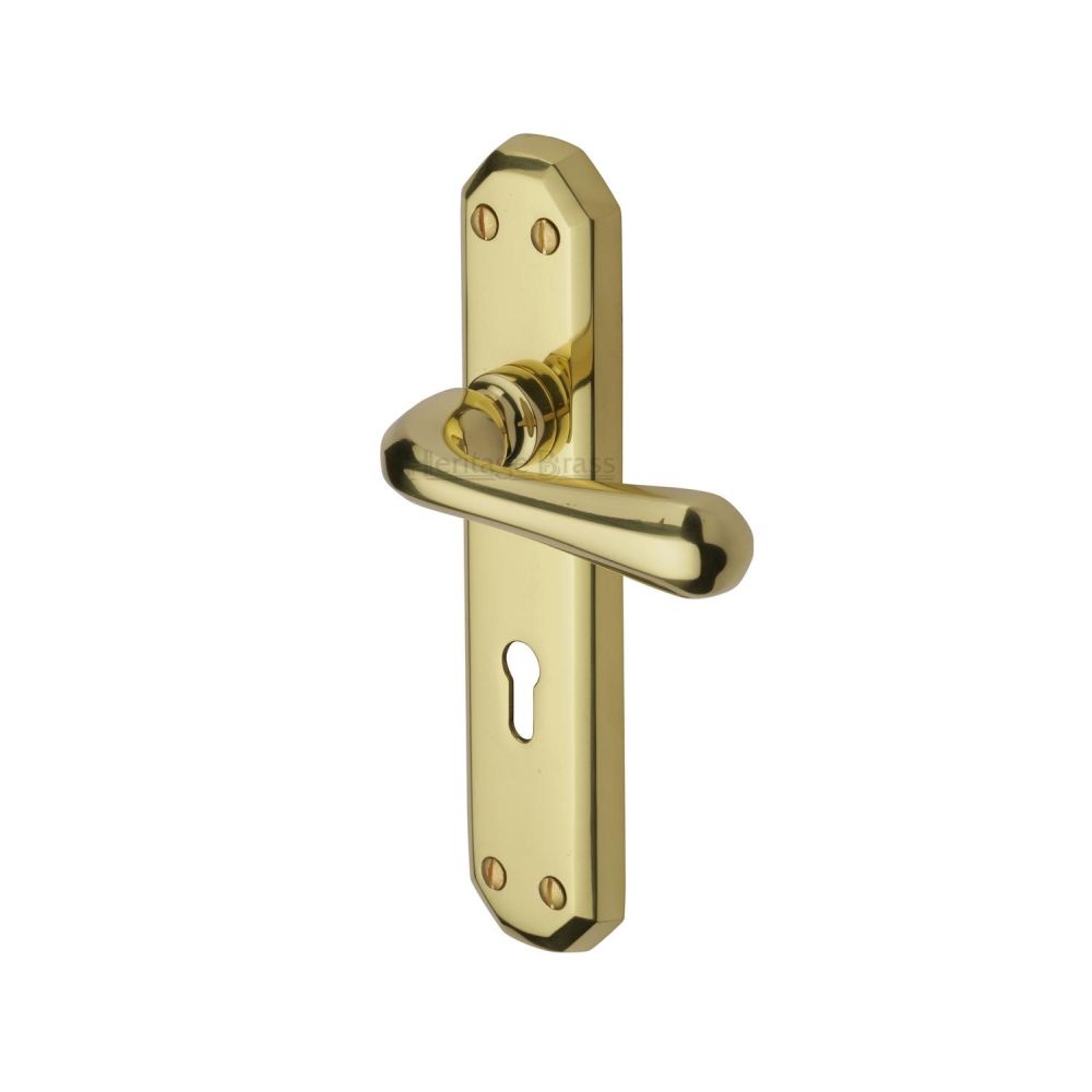 This is an image of a Heritage Brass - Door Handle Lever Lock Charlbury Design Polished Brass Finish, v7050-pb that is available to order from Trade Door Handles in Kendal.