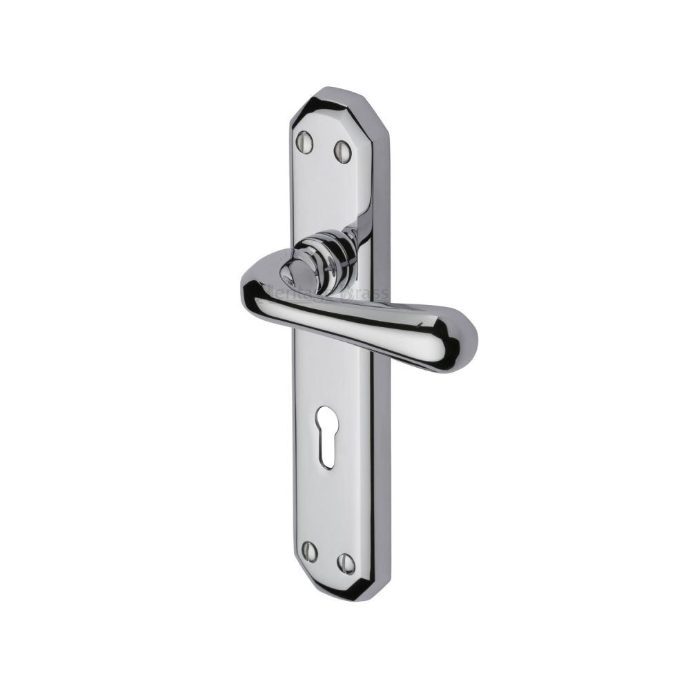 This is an image of a Heritage Brass - Door Handle Lever Lock Charlbury Design Polished Chrome Finish, v7050-pc that is available to order from Trade Door Handles in Kendal.