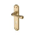 This is an image of a Heritage Brass - Door Handle Lever Lock Charlbury Design Satin Brass Finish, v7050-sb that is available to order from Trade Door Handles in Kendal.