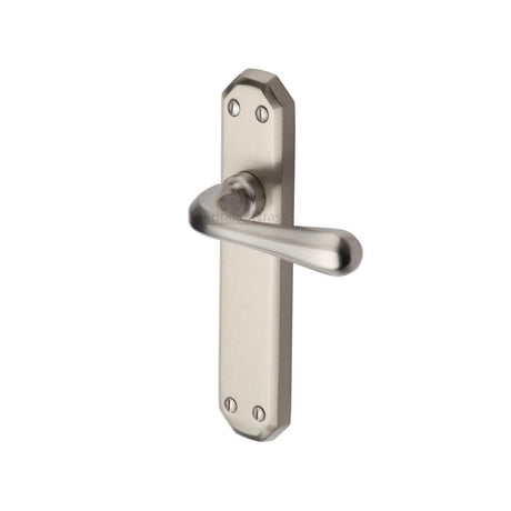 This is an image of a Heritage Brass - Door Handle Lever Latch Charlbury Design Satin Nickel Finish, v7060-sn that is available to order from Trade Door Handles in Kendal.