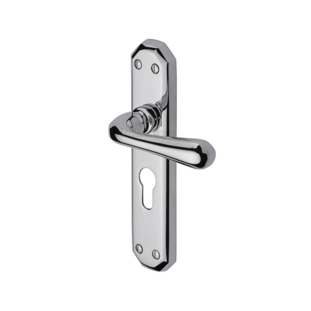 This is an image of a Heritage Brass - Door Handle for Euro Profile Plate Charlbury Design Polished Chrome, v7066-48-pc that is available to order from Trade Door Handles in Kendal.