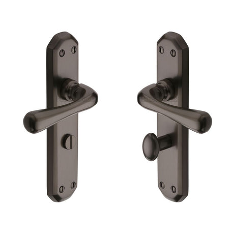 This is an image of a Heritage Brass - Door Handle Bathroom Set Charlbury Design Matt Bronze Finish, v7070-mb that is available to order from Trade Door Handles in Kendal.