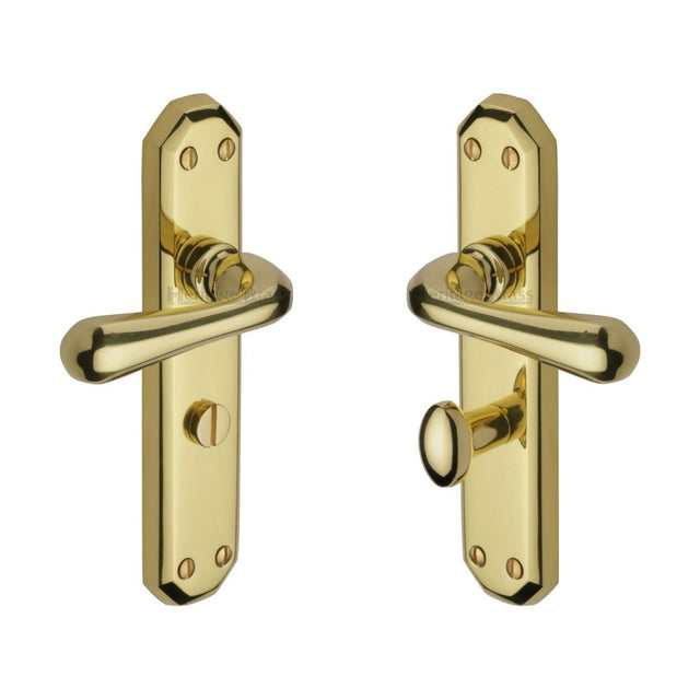 This is an image of a Heritage Brass - Door Handle for Bathroom Charlbury Design Polished Brass Finish, v7070-pb that is available to order from Trade Door Handles in Kendal.