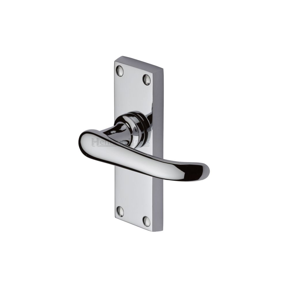 This is an image of a Heritage Brass - Door Handle Lever Latch Windsor Short Design Polished Chrome Finish, v710-pc that is available to order from Trade Door Handles in Kendal.