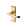 This is an image of a Heritage Brass - Door Handle Lever Latch Windsor Short Design Satin Brass Finish, v710-sb that is available to order from Trade Door Handles in Kendal.