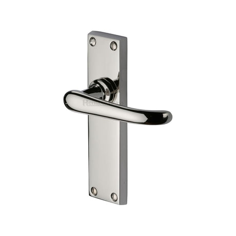 This is an image of a Heritage Brass - Door Handle Lever Latch Windsor Design Polished Nickel Finish, v713-pnf that is available to order from Trade Door Handles in Kendal.