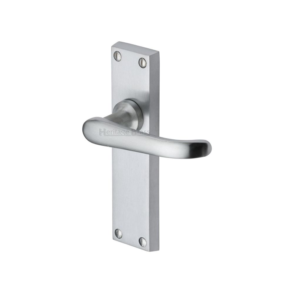 This is an image of a Heritage Brass - Door Handle Lever Latch Windsor Design Satin Chrome Finish, v713-sc that is available to order from Trade Door Handles in Kendal.