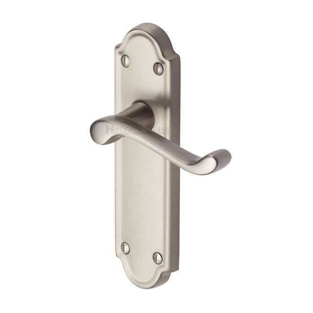 This is an image of a Heritage Brass - Door Handle Lever Latch Windsor Design Satin Nickel Finish, v713-sn that is available to order from Trade Door Handles in Kendal.