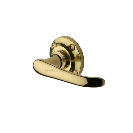 This is an image of a Heritage Brass - Door Handle Lever Latch on Round Rose Windsor Design Polished Brass, v720-pb that is available to order from Trade Door Handles in Kendal.