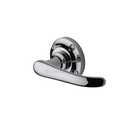 This is an image of a Heritage Brass - Door Handle Lever Latch on Round Rose Windsor Design Polished Chrom, v720-pc that is available to order from Trade Door Handles in Kendal.