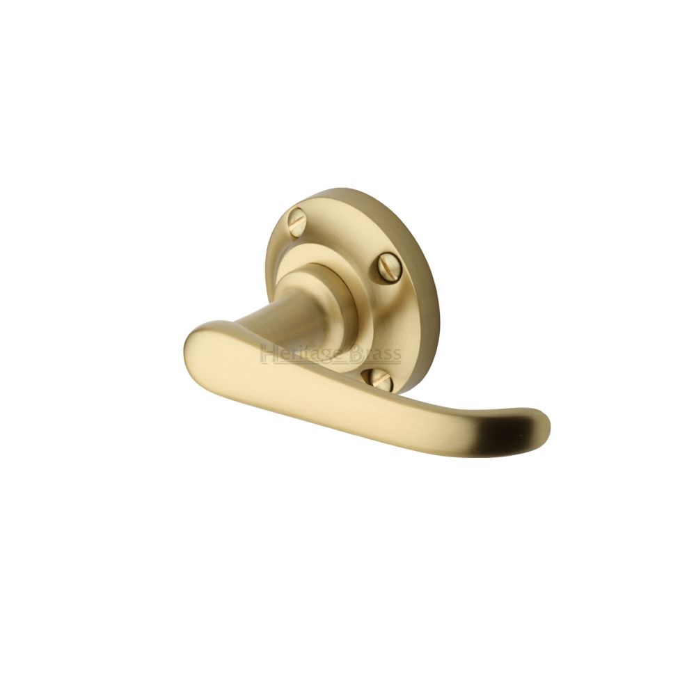 This is an image of a Heritage Brass - Door Handle Lever on Rose Windsor Design Satin Brass Finish, v720-sb that is available to order from Trade Door Handles in Kendal.