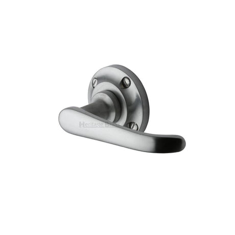 This is an image of a Heritage Brass - Door Handle Lever Latch on Round Rose Windsor Design Satin Chrom, v720-sc that is available to order from Trade Door Handles in Kendal.