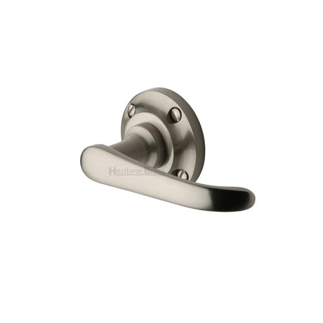 This is an image of a Heritage Brass - Door Handle Lever Latch on Round Rose Windsor Design Satin Nicke, v720-sn that is available to order from Trade Door Handles in Kendal.