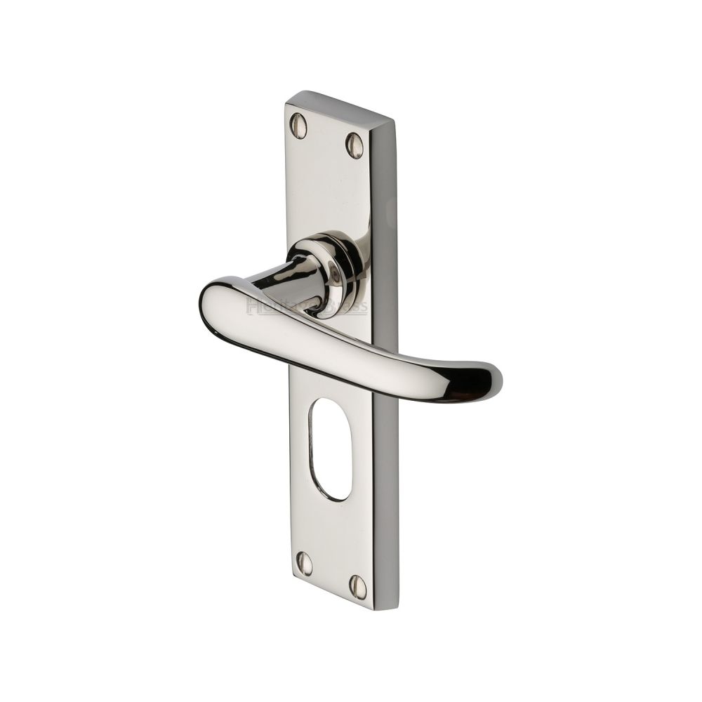 This is an image of a Heritage Brass - Door Handle Oval Profile Plate Windsor Design Polished Nickel Finis, v725-pnf that is available to order from Trade Door Handles in Kendal.