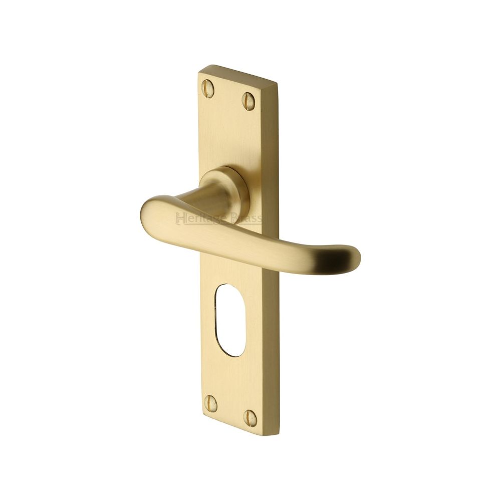 This is an image of a Heritage Brass - Door Handle for Oval Profile Plate Windsor Design Satin Brass Fi, v725-sb that is available to order from Trade Door Handles in Kendal.