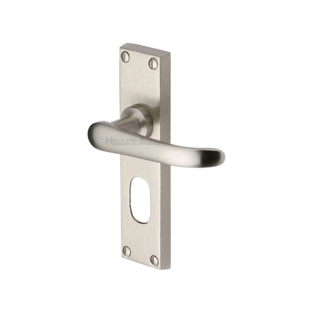 This is an image of a Heritage Brass - Door Handle for Oval Profile Plate Windsor Design Satin Nickel F, v725-sn that is available to order from Trade Door Handles in Kendal.