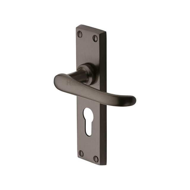 This is an image of a Heritage Brass - Door Handle for Euro Profile Plate Windsor Design Matt Bronze F, v727-48-mb that is available to order from Trade Door Handles in Kendal.