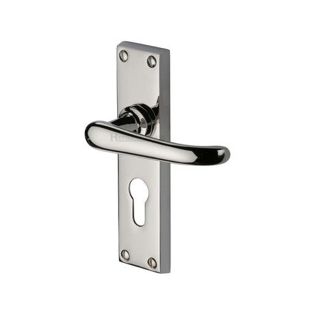 This is an image of a Heritage Brass - Door Handle for Euro Profile Plate Windsor Design Polished Nickel F, v727-48-pnf that is available to order from Trade Door Handles in Kendal.