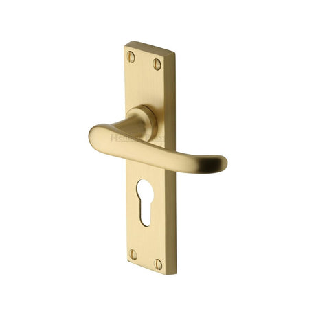 This is an image of a Heritage Brass - Door Handle for Euro Profile Plate Windsor Design Satin Brass Fi, v727-48-sb that is available to order from Trade Door Handles in Kendal.