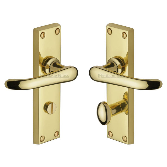 This is an image of a Heritage Brass - Door Handle for Bathroom Windsor Design Polished Brass Finish, v730-pb that is available to order from Trade Door Handles in Kendal.