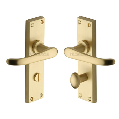 This is an image of a Heritage Brass - Door Handle for Bathroom Windsor Design Satin Brass Finish, v730-sb that is available to order from Trade Door Handles in Kendal.