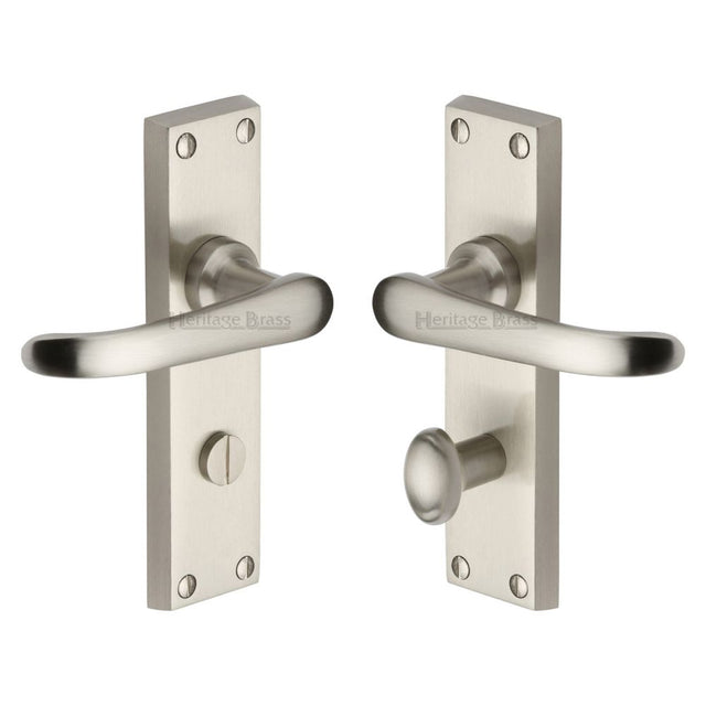 This is an image of a Heritage Brass - Door Handle for Bathroom Windsor Design Satin Nickel Finish, v730-sn that is available to order from Trade Door Handles in Kendal.