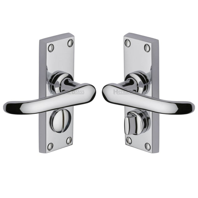 This is an image of a Heritage Brass - Door Handle for Privacy Set Windsor Short Design Polished Chrome Fi, v735-pc that is available to order from Trade Door Handles in Kendal.