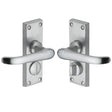 This is an image of a Heritage Brass - Door Handle for Privacy Set Windsor Short Design Satin Chrome Fi, v735-sc that is available to order from Trade Door Handles in Kendal.