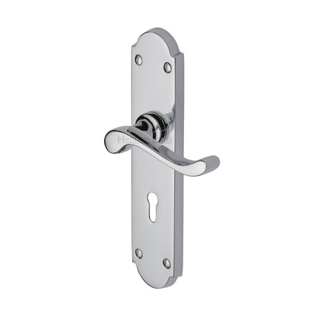 This is an image of a Heritage Brass - Door Handle Lever Lock Savoy Long Design Polished Chrome Finish, v750-pc that is available to order from Trade Door Handles in Kendal.