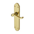 This is an image of a Heritage Brass - Door Handle Lever Latch Savoy Long Design Polished Brass Finish, v760-pb that is available to order from Trade Door Handles in Kendal.